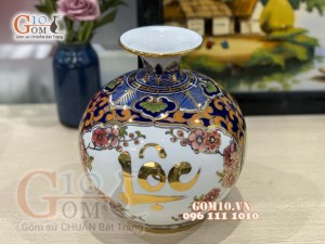 Bình hút lộc vẽ Vàng cao cấp họa tiết Thuần Buồm Xuôi Gió - Lộc, cao 22cm