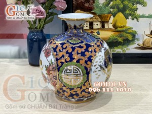 Bình hút lộc vẽ Vàng cao cấp họa tiết Thuần Buồm Xuôi Gió - Lộc, cao 22cm