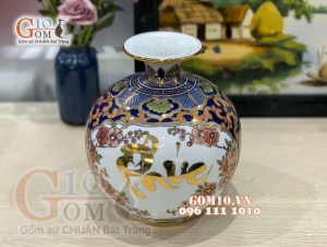 Bình hút lộc vẽ Vàng cao cấp họa tiết Thuần Buồm Xuôi Gió - Phúc, cao 22cm