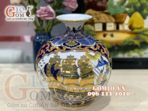 Bình hút lộc vẽ Vàng cao cấp họa tiết Thuần Buồm Xuôi Gió - Phúc, cao 22cm