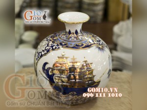 Bình hút lộc vẽ Vàng cao cấp họa tiết Thuận Buồm Xuôi Gió, cao 35cm