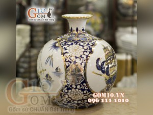 Bình hút lộc vẽ Vàng cao cấp họa tiết Thuận Buồm Xuôi Gió, cao 35cm