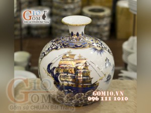 Bình hút lộc vẽ Vàng cao cấp họa tiết Thuận Buồm Xuôi Gió, cao 35cm
