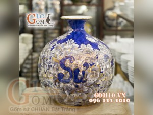 Bình hút lộc vẽ Vàng cao cấp họa tiết Vạn Sự Như Ý, cao 35cm