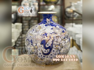 Bình hút lộc vẽ Vàng cao cấp họa tiết Vạn Sự Như Ý, cao 35cm