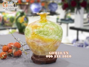 Bình hút tài lộc 3D vẽ Phượng Hoàng Vờn Mây, cao 28cm