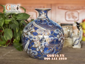 Bình hút tài lộc họa tiết Chép Sen, cao 30cm - Vẽ vàng 24k