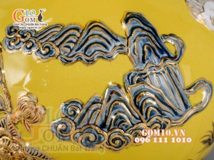 Bình hút tài lộc Mã Đáo Thành Công đắp nổi vẽ vàng 24k, nền vàng - cao 35cm