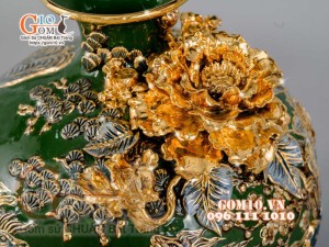 Bình hút tài lộc Mã Đáo Thành Công đắp nổi vẽ vàng 24k, nền xanh - cao 35cm