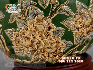 Bình hút tài lộc Mã Đáo Thành Công đắp nổi vẽ vàng 24k, nền xanh - cao 35cm