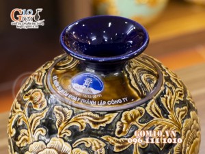 Bình hút tài lộc men cổ khẳc nổi hoa phù dung, in logo