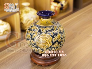 Bình hút tài lộc men cổ khẳc nổi hoa phù dung, in logo