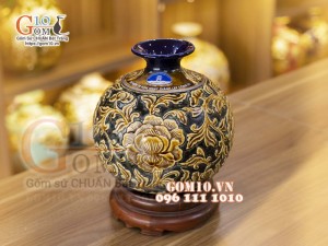 Bình hút tài lộc men cổ khẳc nổi hoa phù dung, in logo