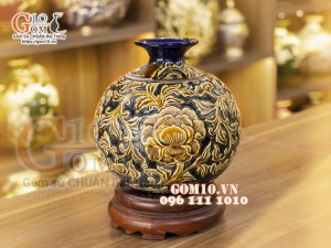 Bình hút tài lộc men cổ khẳc nổi hoa phù dung, in logo