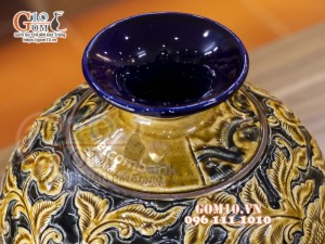 Bình hút tài lộc men cổ khẳc nổi hoa phù dung, in logo