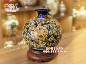 Bình hút tài lộc men cổ khẳc nổi hoa phù dung, in logo