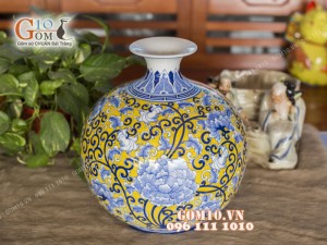 Bình hút tài lộc men lam họa tiết Hoa dây, cao 35cm