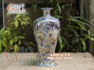 Bình hút tài lộc men lam vẽ Rồng 44cm, vẽ vàng