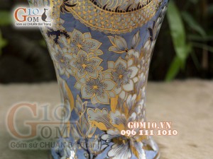 Bình hút tài lộc men lam vẽ Rồng 44cm, vẽ vàng