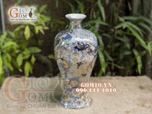 Bình hút tài lộc men lam vẽ Rồng 44cm, vẽ vàng