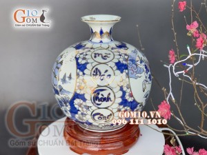 Bình hút tài lộc men lam vẽ Thuận Buồm Xuôi Gió - Mã Đáo Thành Công vẽ vàng 24k, cao 28cm