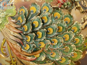 Bình hút tài lộc men loang nâu đắp nổi Công Đào Phú Quý vẽ vàng 24k, cao 30cm