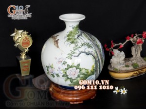 Bình hút tài lộc vẽ màu họa tiết Tùng Hạc, cao 30cm