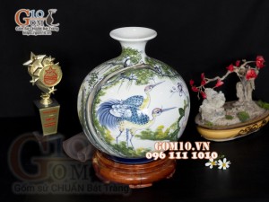Bình hút tài lộc vẽ màu họa tiết Tùng Hạc, cao 40cm
