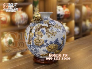 Bình hút tài lộc mẹn rạn đắp nổi, Mã Đáo Thành Công, cao 38cm