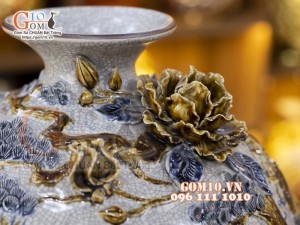 Bình hút tài lộc mẹn rạn đắp nổi, Mã Đáo Thành Công, cao 38cm