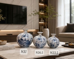 Bình hút tài lộc men rạn họa tiết hoa Sen, cao 23cm