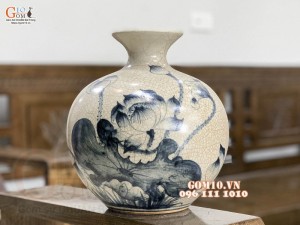 Bình hút tài lộc men rạn họa tiết hoa Sen, cao 26cm