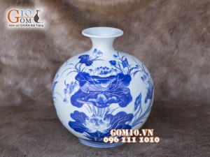 Bình hút tài lộc men rong cổ vẽ sen cao 40cm
