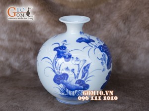 Bình hút tài lộc men rong cổ vẽ sen cao 40cm