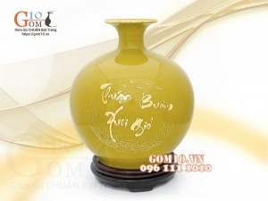 Bình hút tài lộc men vàng họa tiết thuận buồm xuôi gió cao 27cm