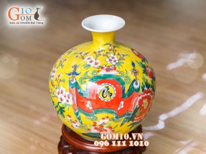 Bình hút tài lộc nền vàng vẽ thư pháp 33cm