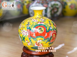 Bình hút tài lộc nền vàng vẽ thư pháp 33cm