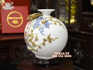 Bình hút tài lộc Phát Tài Phát Lộc đắp nổi, nền trắng, cao 22cm