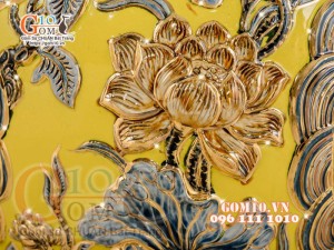 Bình hút tài lộc Phúc Lộc Thọ nổi vẽ vàng 24k, nền vàng - cao 40cm