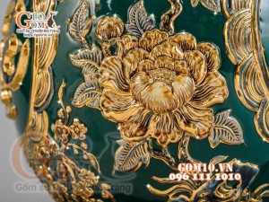Bình hút tài lộc Phúc Lộc Thọ nổi vẽ vàng 24k, nền xanh lục bảo - cao 40cm