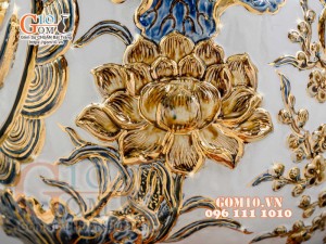 Bình hút tài lộc Phúc Lộc Thọ Rồng đắp nổi vẽ vàng 24k, nền trắng - cao 40cm