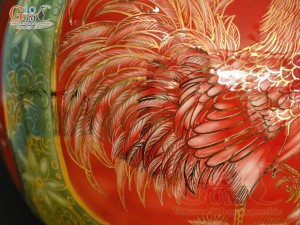 Bình hút tài lộc tam hợp Tỵ-Dậu-Sửu nền đỏ vẽ vàng kim 24k, cao 35cm