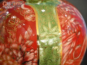 Bình hút tài lộc tam hợp Tỵ-Dậu-Sửu nền đỏ vẽ vàng kim 24k, cao 35cm