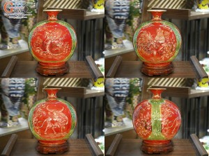 Bình hút tài lộc tam hợp Tỵ-Dậu-Sửu nền đỏ vẽ vàng kim 24k, cao 35cm