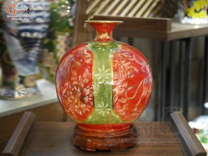 Bình hút tài lộc tam hợp Tỵ-Dậu-Sửu nền đỏ vẽ vàng kim 24k, cao 35cm