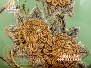 Bình hút tài lộc Thuận Buồm Xuôi Gió đắp nổi vẽ vàng 24k, nền xanh ngọc - cao 40cm