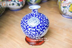 Bình hút tài lộc xanh vẽ hoa phù dung 38cm