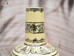 Bình lam men cổ họa tiết hoa dây vẽ vàng 24k, cao 29cm