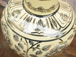 Bình lam men cổ họa tiết hoa dây vẽ vàng 24k, cao 29cm