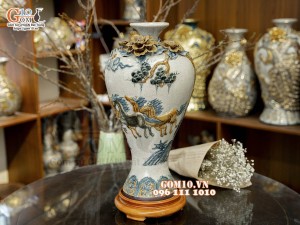 Mai bình men rạn đắp nổi Mã Đáo Thành Công, cao 50cm